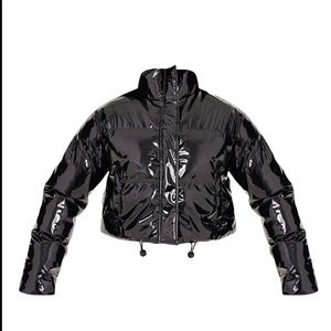 Prettylittlething Black Vinyl Bubble Puffer Jacket Size 6 BNWT